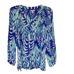 Lilly Pulitzer Smocked Neck Peasant Top